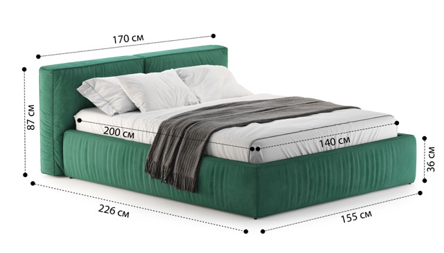 Кровать Лофт с подъемным механизмом и ящиками Velutto soft 667 1.4